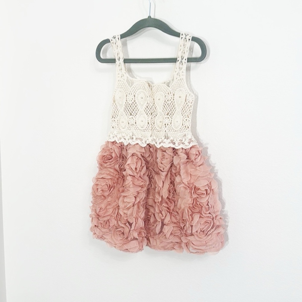 KDFZ Crocheted/Lace Dress Rose Bud Skirt Cream & Rose Size 110/4-5 Girls